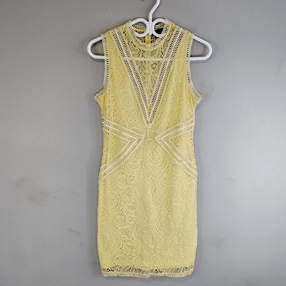 REVOLVE Bardot Yellow Starburst Lace Mini Dress Sz. 8 (Medium) - Picture 2 of 11